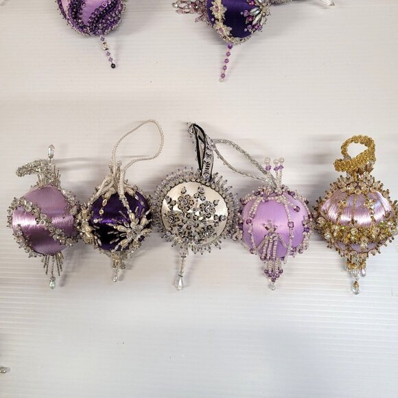 Beaded Sequin Push Pin Satin Christmas Ornaments Lot 35 Handmade Purple Lavender - Picture 8 of 10